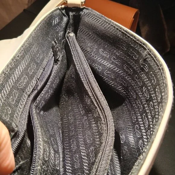 Cream Faux Leather Shoulder Bag – Curved Stitch Front - Back Zip Pocket - Picture 3 of 6